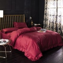 Solid Burgundy Scalloped Luxury Egyptian Cotton Full, Queen Size Bedding Sets