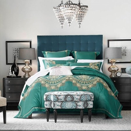 Gold and Teal Indian Bohemian Fancy Royal Style Full Queen Size Bedding Sets