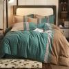 Teal and Brown Quatrefoil and ZigZag Stripe Masculine Shabby Chic Unique Style Full, Queen Size Bedding Sets