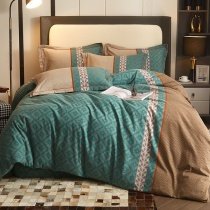 Teal and Brown Quatrefoil and ZigZag Stripe Masculine Shabby Chic Unique Style Full, Queen Size Bedding Sets