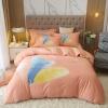 Coral Blue and Yellow Hipster Feather Pattern Soft Unusual Style Full, Queen Size Bedding Sets