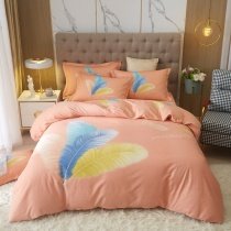 Coral Blue and Yellow Hipster Feather Pattern Soft Unusual Style Full, Queen Size Bedding Sets