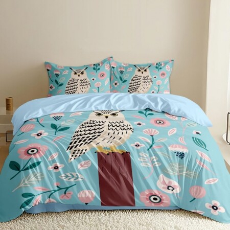 Owl Print Light Blue Kids Twin, Full Size Bedding Sets