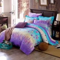 Aqua and Purple Forest Scene Full Size Bright Color Bedding Sets