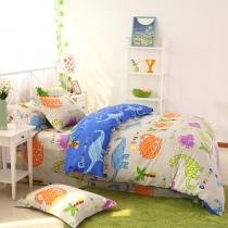 Beige Orange and Blue Cute Dinosaurs Print Jungle Animal 100% Cotton Girls and Boys Twin, Full, Queen Size Bedding Sets