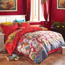 Red Gold Beige Noble Luxury Royal Baroque Style Classic Western Paisley Park 100% Egyptian Cotton Full, Queen Size Bedding Sets