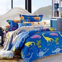 Royal Blue Yellow Purple and Orange Dinosaur Animal Print Jungle Safari Themed Damask Twin, Full Size Bedding Sets for Kids, Girls, Boys