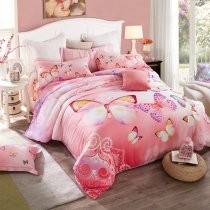 Hot Pink and Purple Butterfly Print Pastel Style Cute Girly Themed 100% Tencel Full, Queen Size Bedding Sets for Girls