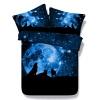 Midnight Blue Wolf Print 3D Design Jungle Animal African Safari Themed Modal Fiber Twin, Full, Queen, King Size Bedding Sets