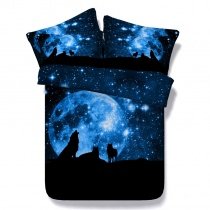 Midnight Blue Wolf Print 3D Design Jungle Animal African Safari Themed Modal Fiber Twin, Full, Queen, King Size Bedding Sets