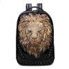 Black Patent Engraved Metallic Gold Lion Head Men Large Travel Backpack Punk Rock and Roll Spike Rivet Studded School Campus Book Bag