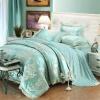 Bright Turquoise and Silver Gothic Pattern Baroque Style Antique Lace Design Upscale Jacquard Satin Full, Queen Size Bedding Sets