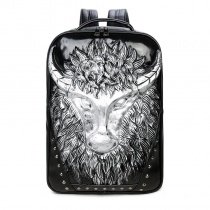 Metallic Silver Black Leather Cool Boys School Campus Book Bag Punk Style Embossed Cape Buffalo Rivet Studded Large Travel Laptop Backpack
