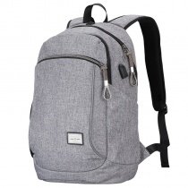 Lightweight Solid Silver Gray Polyester Masculine Men Large Travel Backpack Durable Sewing Pattern Zipper Preppy School Campus Book Bag