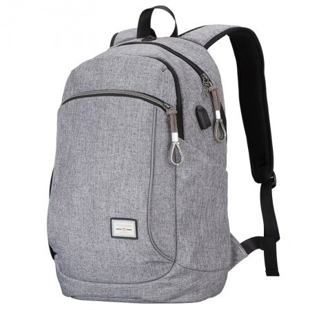 Lightweight Solid Silver Gray Polyester Masculine Men Large Travel Backpack Durable Sewing Pattern Zipper Preppy School Campus Book Bag