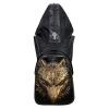 Personalized Black Leather Metallic Gold Wolf Head Travel Backpack Punk Style Embossed Skull Studded Cool Boys School Campus Book Bag