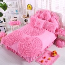 Hot Pink Waterfall Ruffle Design Rosette Pattern Feminine Feel Stylish 100% Cotton Twin, Full, Queen Size Bedding Sets for Teen Girls