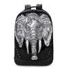Black Patent Embossed Metallic Silver Elephant Men Large Travel Backpack Punk Rock and Roll Style Spikes Rivet Studded School Book Bag