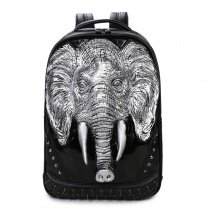 Black Patent Embossed Metallic Silver Elephant Men Large Travel Backpack Punk Rock and Roll Style Spikes Rivet Studded School Book Bag
