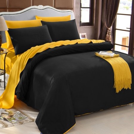 Luxury Black and Gold Trendy Reversible Zippered 100% Organic Cotton Full, Queen Size Bedding Sets