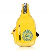 Yellow Teal Nylon Boys Anti Theft Crossbody Shoulder Chest Bag Personalized Medallion Crown Monogrammed Print Casual Travel Sling Backpack