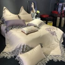 Retro Shabby Chic Champagne and Gray Embroidered Victorian Lace Elegant Romantic Feminine Girl Face Pattern Full, Queen Size Bedding Sets