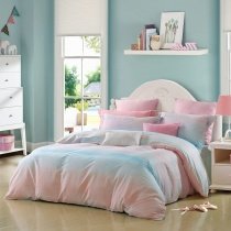 Aqua Blue and Pink Ombre Striped Print Trippy Style Simply Chic Twin, Full, Queen Size Bedding Sets