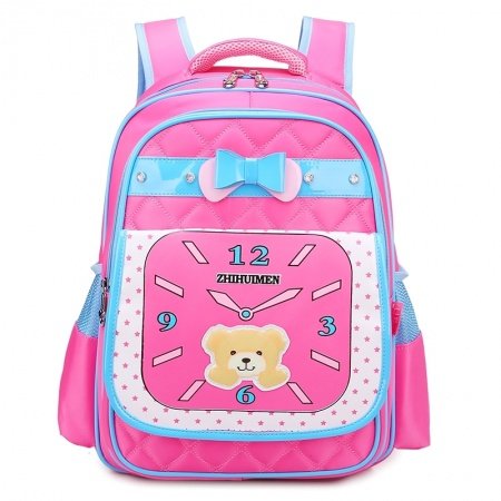 Hot Pink Quilted Oxford Bow Girls Pupil School Book Bag Clock Monogrammed Bear Star Print Campus Flap Backpack
