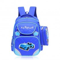 Blue and Turquoise Quilted Polyester Boys Pupil Preppy School Book Bag Personalized Vintage Car Print Kids Campus Backpack
