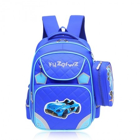 Blue and Turquoise Quilted Polyester Boys Pupil Preppy School Book Bag Personalized Vintage Car Print Kids Campus Backpack