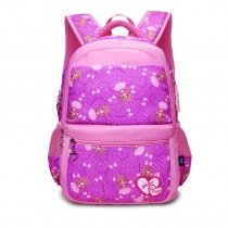 Lavender and Pink Polyester Elegant Girly Girls Pupil School Book Bag Polka Dot Bow Heart Print Preppy Campus Backpack