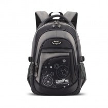 Black and Silver Gray Polyester Boys Pupil School Book Bag Monogrammed Star Circle Print Kids Campus Backpack