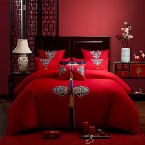 Boutique Royal Blue Gold and Red Ethnic Pattern Exotic Noble Excellence Full, Queen Size Bedding Sets