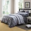 Dark Gray White and Silver Stripe and Windowpane Plaid Print Masculine Adults Full, Queen Size Bedding Sets