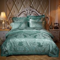 Retro Green Medieval Rococo Pattern Unique Cool Jacquard Satin Full, Queen Size Bedding Sets