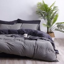 Black and White All Houndstooth Abstract Full, Queen Size Bedding Sets