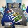 Green Blue and Gray Car Print Hipster Modern Chic Twin, Full, Queen Size Bedding Sets for Boys Children Kids