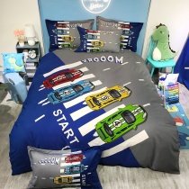 Green Blue and Gray Car Print Hipster Modern Chic Twin, Full, Queen Size Bedding Sets for Boys Children Kids