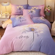 Bright Beautiful Flower Print Pink and Purple Pastel Ombre Style Elegant Girls Full, Queen Size Bedding Sets