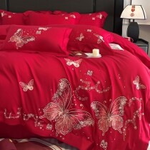Red Butterfly Romantic Bridal Style Full, Queen Size Bedding Sets