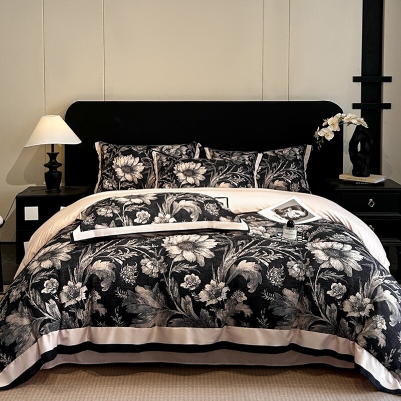 Luxury Flower Black and White Full, Queen Size Bedding Sets