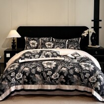 Luxury Flower Black and White Full, Queen Size Bedding Sets