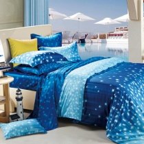Cobalt Blue White and Light Blue Galaxy Scene Star Print Kids Bedroom Damask Full, Queen Size Bedding Sets