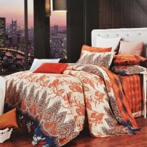 Burnt Orange Brown and Beige Western Paisley Park Print Bohemian Chic Retro and Luxury 100% Egyptian Cotton Full, Queen Size Bedding Sets