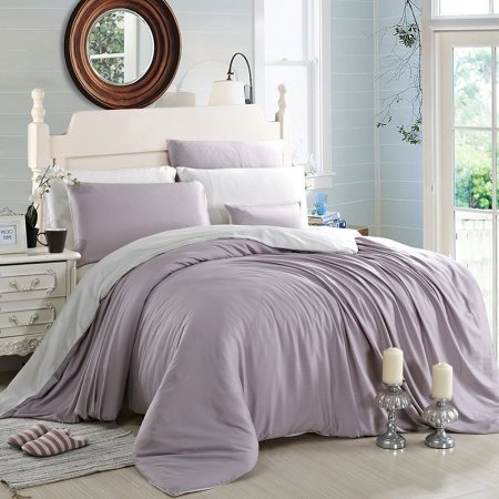 Thistle and Pale Grey Plain Colored Retro Style Simply Chic Luxury 100% Modal Tencel Lyocell Full, Queen Size Bedding Sets