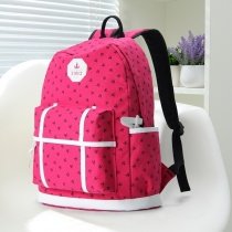 Rose Red and Black Canvas with White Leather Trim Elegant Cute Girls School Backpack Sewing Pattern Anchor Printed Vogue Travel Bag