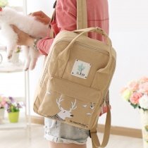 Khaki Brown Canvas Sewing Pattern Junior Preppy School Book Bag Cute Animal Christmas Deer Casual Travel Hiking 13 Inch Laptop Backpack