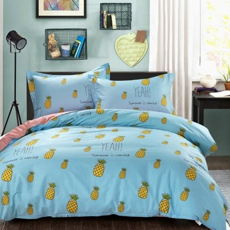 Sky Blue Yellow and Green Fruit Pineapple Print Rustic Style Shabby Chic Unique 100% Cotton Twin, Full Size Bedding Sets