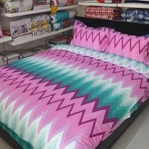 High Fashion Orchid Purple Teal and White Chevron Stripe Print Hipster Style 100% Cotton Full, Queen Size Bedding Sets