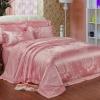 Girls Candy Pink Glitter Blossom Pattern Feminine Feel Trendy Boutique Luxury Jacquard Satin Full, Queen Size Bedding Sets